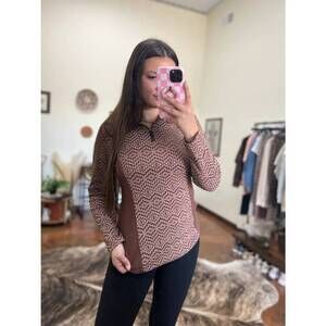 NEW POWDER RIVER rustic aztec pullover top in brown
